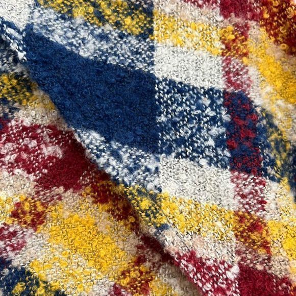 Charter Club Classic Plaid Bouclé Triangle Scarf Fringe Red Navy Yellow 70 x 33" - Picture 6 of 8